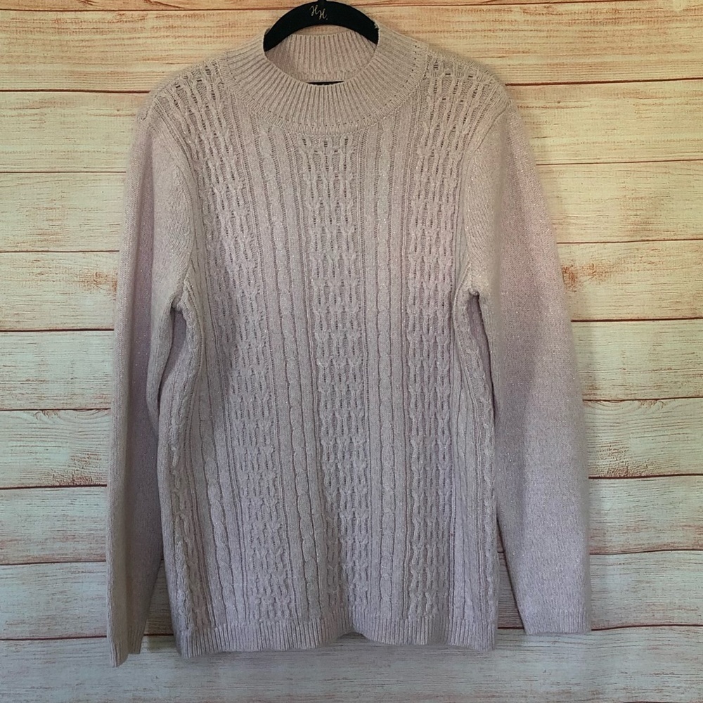 Napa Valley Pink Metallic Cable Knit Mock Neck Sweater Petite L